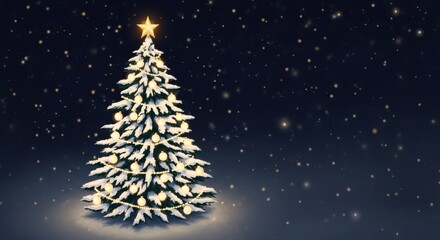 Beautiful Snowy Christmas Tree with Bright Lights and Falling Snowflakes