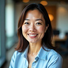  close-up portrait of Asian woman good looking  leader, ceo businesswoman, Beautiful executive manager, business sales leader woman smiling at camera, on office background