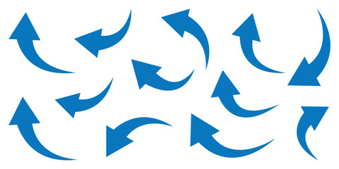 Set of curved arrows isolated on white background. Curved arrows, hand drawn curved arrows. Collection of pointers. Vector illustration. long arrow icon set. curve arrow vector illustration.