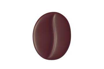 One coffee bean isolated on white background. Roasted grain. Top view. 3d render