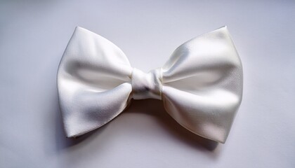 a white satin bow tie displayed on a white background ideal for formal occasions