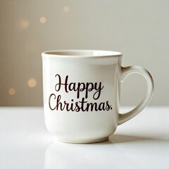 A white mug with Christmas written on it, on the background of Christmas, Christmas decorations