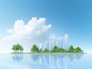 Obraz premium Stunning cityscape featuring serene lake buildings and lush trees an urban oasis of nature tranquility