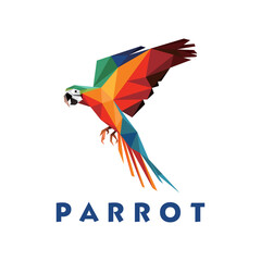 Flying Beautiful parrot in Polygonal Low poly. abstract Parrot Icon Vector. Beautiful Polygon Parrot Illustration.