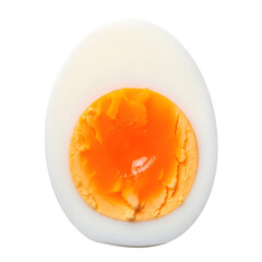 A halved boiled egg with a bright orange yolk, a healthy and nutritious food, isolated on transparent background