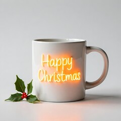 A white mug with Christmas written on it, on the background of Christmas, Christmas decorations