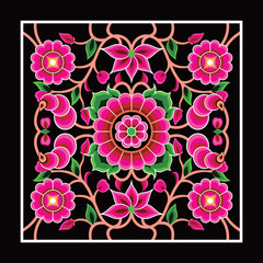 Hmong vintage traditional flower fabric pattern. Beautiful pink flower vector