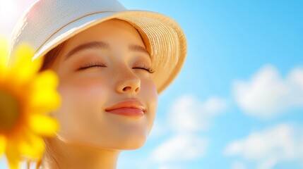 Fototapeta premium Woman with sunflowe captivating portrait of beauty nature and joyful serenity