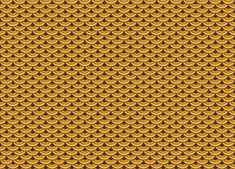 Fish scale Pattern In Gold Decorative Style. Traditional fish scale motif seamless gold pattern