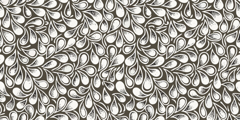 Seamless Teardrop Floral Pattern, Gray and White