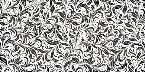 Black and White Floral Damask Seamless Pattern Background