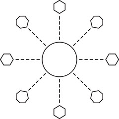Abstract Hub Spoke, Data Hub Symbols, Centralized Node Design, Abstract Tech Icons, Digital Connection, data flow