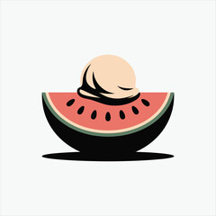 Hand drawn a sliced watermelon with ice cream silhouette style.