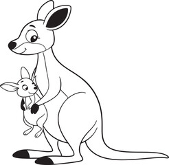  Kangaroo-mother-and-her-young-line art illustration).