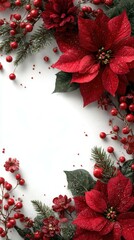 Decorative arrangement of red flowers and berries for festive celebrations during winter holidays