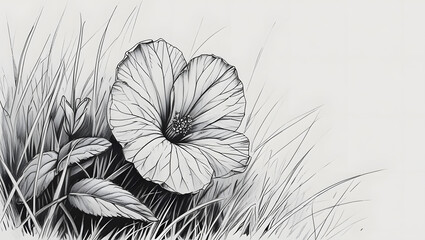Obraz premium Black and White Illustration of Large Flower with Spadix in Outdoor Field