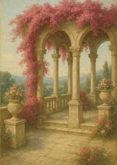Fototapeta premium Romantic archway with blooming flowers.