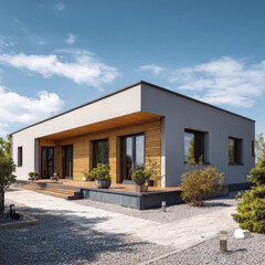 Modern Single-Family House with Flat Roof and Large Windows