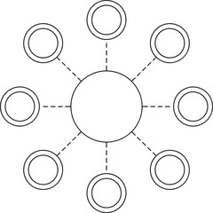 Abstract Hub Spoke, Data Hub Symbols, Centralized Node Design, Abstract Tech Icons, Digital Connection, data flow thin line