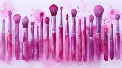 Watercolor Makeup Brushes in Shades of Pink