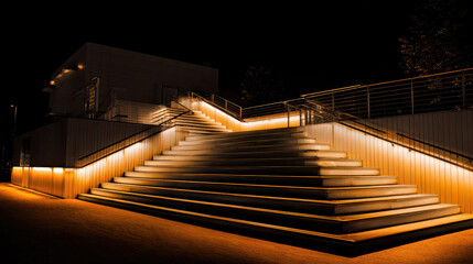Fototapeta premium Modern Staircase with Integrated LED Lights at Night