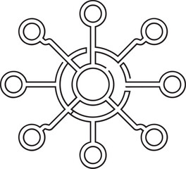 Fototapeta premium Abstract Hub Spoke, Data Hub Symbols, Centralized Node Design, Abstract Tech Icons, Digital Connection, data flow line art
