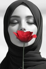 Woman in Hijab with Red Flower