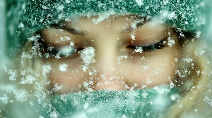 Woman's Eyes in Winter Weather with Snowflakes