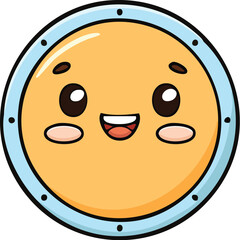 Fototapeta premium Smiling cartoon character drum with cute eyes and expressive features is cheerful and happy.