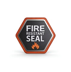A hexagon fire resistant seal badge with a flame icon is isolated on white background