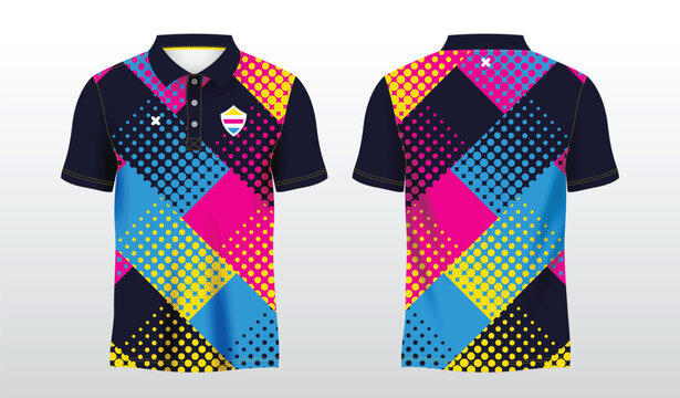 abstract colorful blue pink and yellow polo sport shirt sublimation jersey template
