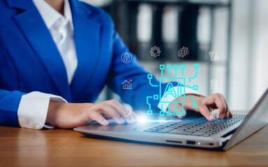 Ai technology, Businessman show technology smart robot AI, artificial intelligence deep learning,...