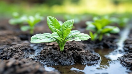 Young plant growing in garden, springtime growth