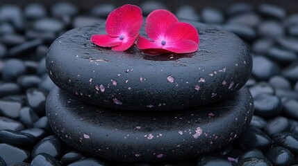 Zen Stones with Pink Flower Petals