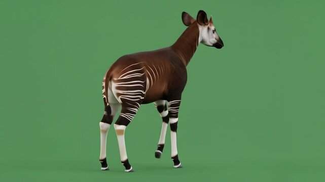 Okapi Standing Profile on Green Screen