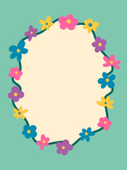 Flat Style Round Flower Frame Note Background Template Vector Illustration
