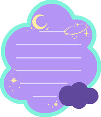 Dreamy cloud note template vector illustration with moon and stars for cute stationery