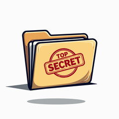 Top Secret Folder Illustration with Confidential Documents and Red Stamp for Sensitive Information Protection