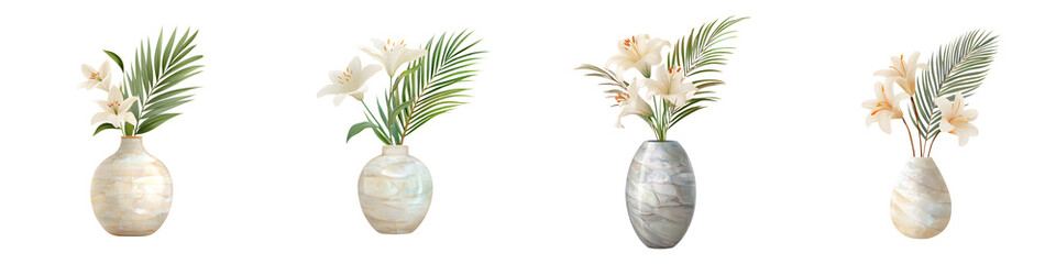 Boho Floral Arrangements in Vases: Tropical Leaves and Elegant Flowers