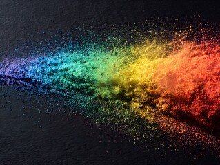 Colorful powder is spread out on a black surface