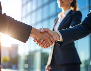 Business networking event urban corporate setting professional interaction modern cityscape close-up view partnership and collaboration