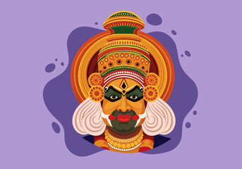 vector portrait of a Yakshagana performer from Karnataka, India.