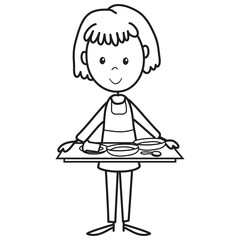 woman carries food on a tray