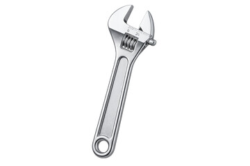 Obraz premium Shiny silver adjustable wrench tool isolated on transparent background, close-up.
