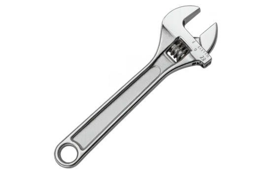 Durable silver adjustable wrench tool, isolated on transparent background