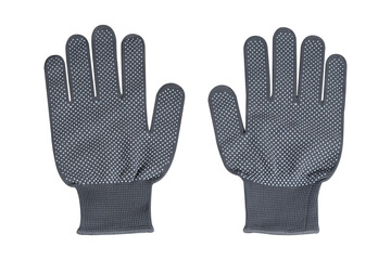 Rubber coated cloth gloves on transparent background.