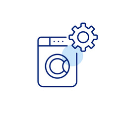 Washing machine and cogwheel. Home appliances settings and configuration. Washing program setup. Pixel perfect, editable stroke vector icon