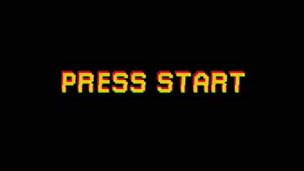 Pixel press start glitch effect animation on black background 4K HD - Powered by Adobe