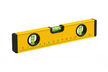 Bright yellow spirit level isolated on transparent background, a measuring tool