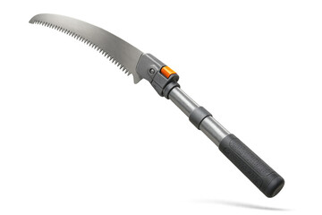 Professional telescopic pole pruning saw for tree trimming, isolated on transparent background